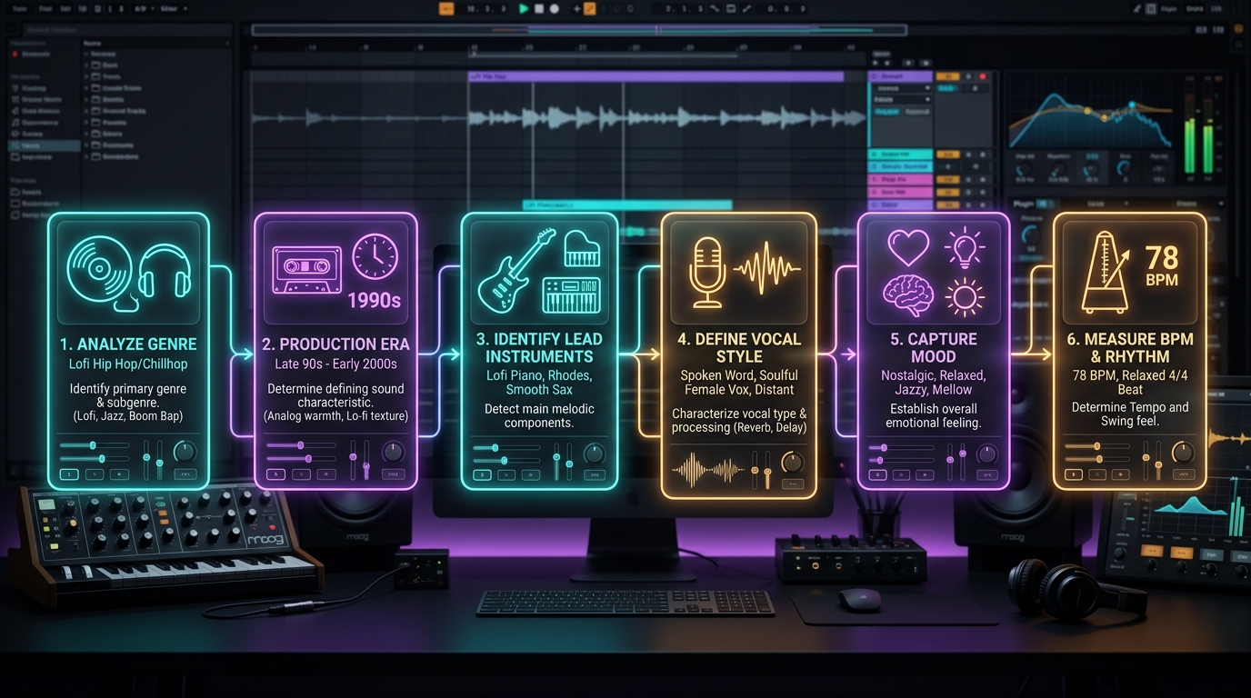 Reverse-Engineering AI Music Style Prompts: Genre, Era, Instruments, Vocals, Mood, BPM The 6-Part Style Prompt Formula